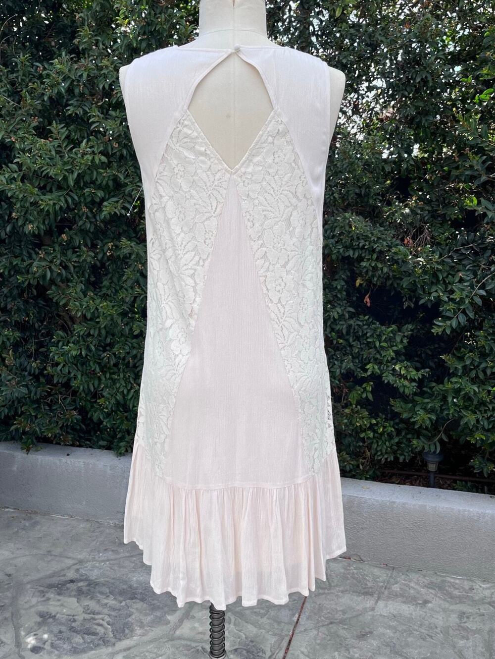 NWOT Boho Lace Overlay Sleeveless Swing Dress Ivory Cream Flowy Romantic